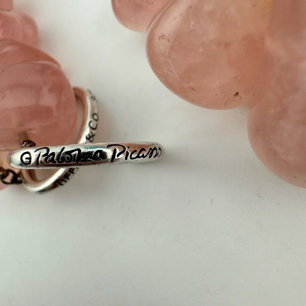 RARE Vtg. Tiffany & Co. Graduated Freeform Rondelle Rose Quartz Bead Necklace